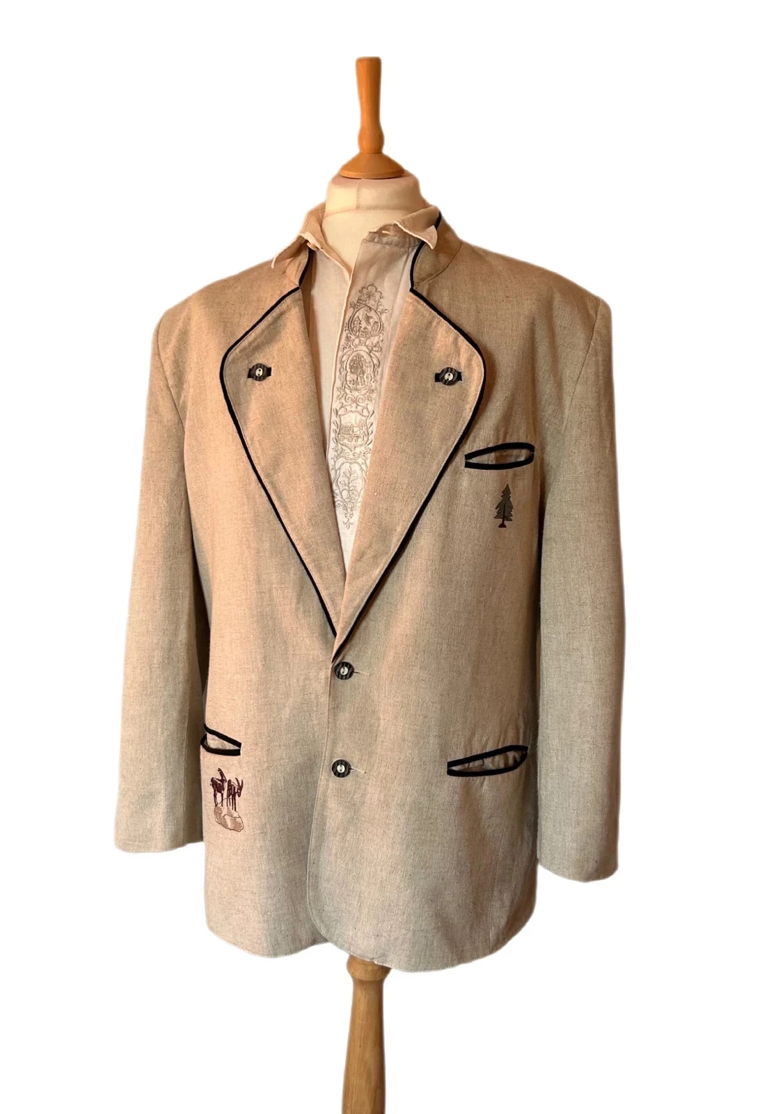 🌲🦌Blazer de linho austríaco Champêtre Cottagecore Oktoberfest Austrian Trachten jacket T.52🦌🌲 – photo 4
